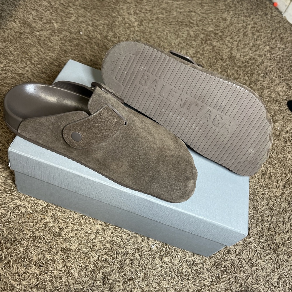 Balenciaga Men's Dark Brown Suede Loafers Clogs